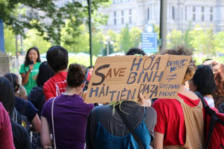 In August 2019, hundreds of supporters rallied outside 1515 Arch St before the Zoning Board Adjustment to protest Streamline's proposal to tear down Hoa Binh Plaza. (Photo courtesy of VietLead)