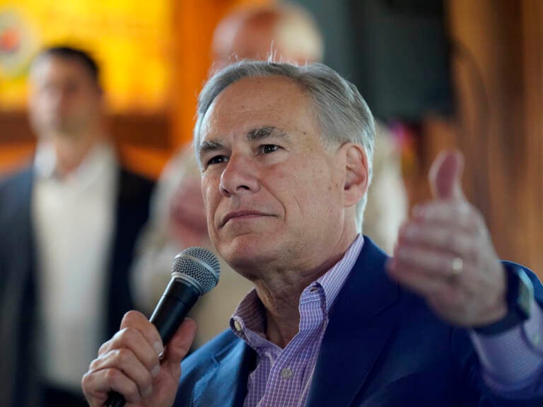 File photo: Texas Gov. Greg Abbott speaks during a campaign stop, Thursday, Feb. 17, 2022, in San Antonio. (AP Photo/Eric Gay)