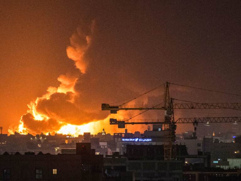 Smoke and flames rise from a Saudi Aramco oil facility in Saudi Arabia's Red Sea coastal city of Jeddah, on March 25, 2022, following a reported Yemeni rebels attack. (Andrej Isakovic/AFP via Getty Images)