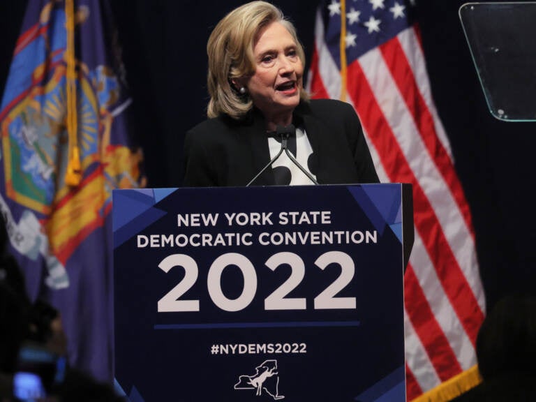 Former Secretary of State Hillary Clinton speaks during the 2022 New York State Democratic Convention at the Sheraton New York Times Square Hotel on February 17, 2022 in New York City. (Michael M. Santiago/Getty Images)