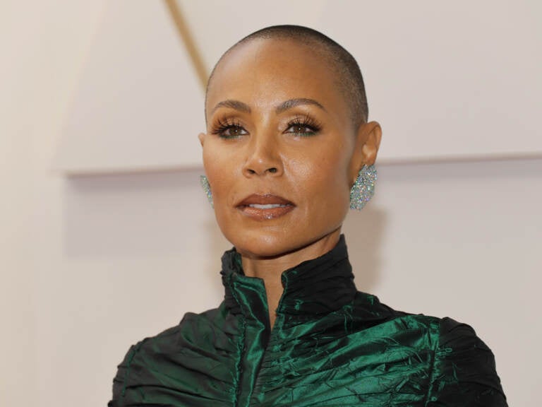 Close-up of Jada Pinkett Smith, wearing an emerald green dress, at the Oscars on Sunday.