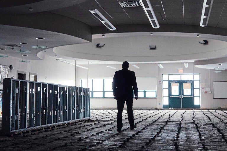 On Sept. 1, 2021, 7 inches of rain from the remains of Hurricane Ida hammered down on Cresskill Middle/High School in Bergen County, N.J. Superintendent Michael Burke walks through what's left of the media center.