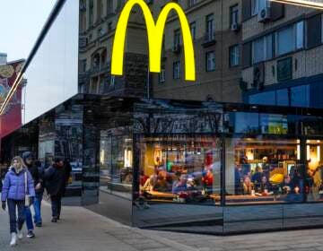 McDonald's has closed its more than 800 restaurants in Russia in response to Russia's invasion of Ukraine. This photo at a Moscow McDonald's was taken on March 13, just before it was closed.