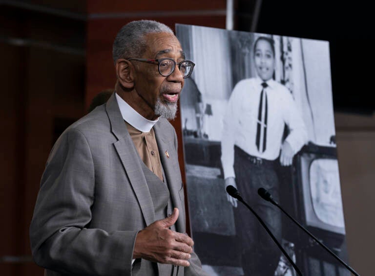Rep. Bobby Rush, D-Ill., speaks during a news conference about the 