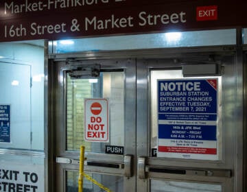 A sign at the entrance of Suburban Station