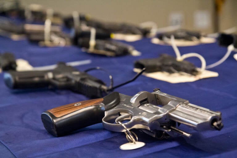 ATF officials announced two federal indictments of 14 individuals charged with trafficking about 500 firearms from the Southern states of Georgia and South Carolina to sell in Philadelphia, at a press conference on April 11, 2022. (Kimberly Paynter/WHYY)