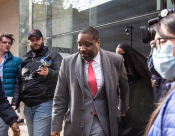 Philadelphia City Councilmember Kenyatta Johnson leaves Federal Court after the judge in his bribery trial declared a mistrial, following the jury's failure to reach a unanimous verdict on the charges. (Kimberly Paynter/WHYY)