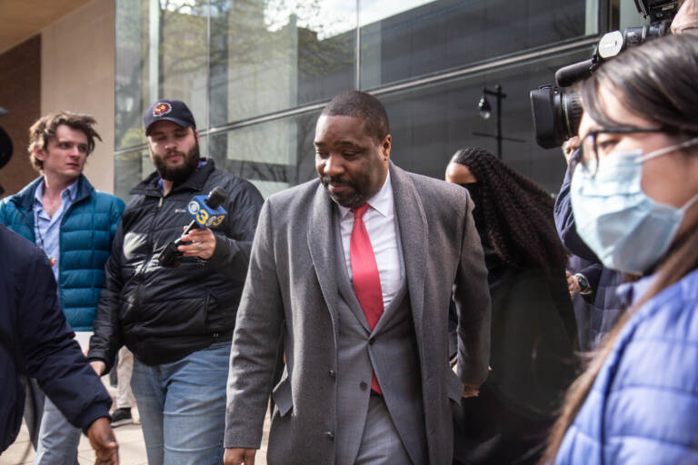 Philadelphia City Councilmember Kenyatta Johnson leaves Federal Court after the judge in his bribery trial declared a mistrial, following the jury's failure to reach a unanimous verdict on the charges. (Kimberly Paynter/WHYY)