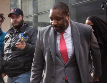 Philadelphia City Councilmember Kenyatta Johnson leaves Federal Court after the judge in his bribery trial declared a mistrial, following the jury's failure to reach a unanimous verdict on the charges. (Kimberly Paynter/WHYY)