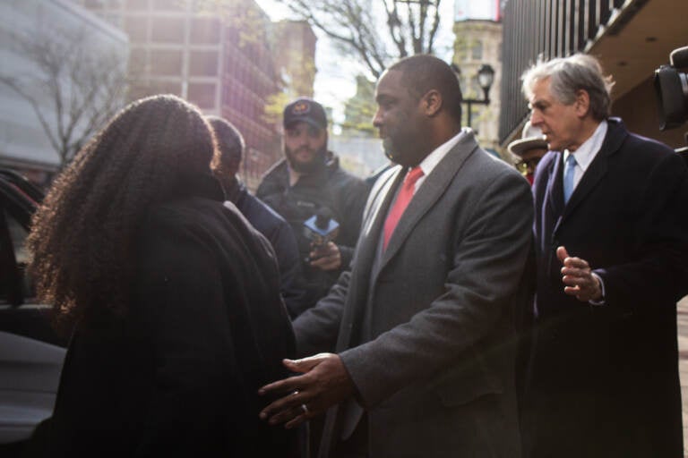 Philadelphia City Councilmember Kenyatta Johnson leaves Federal Court after the judge in his bribery trial declared a mistrial, following the jury's failure to reach a unanimous verdict on the charges. (Kimberly Paynter/WHYY)