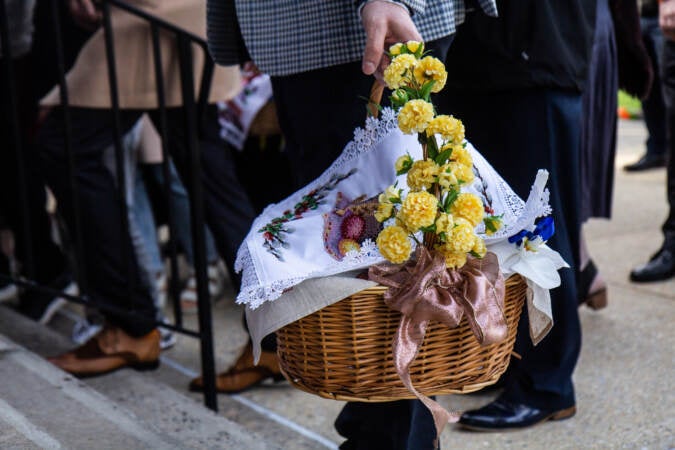 A close-up of an Easter basket carried to the Ukrainian Catholic Church for the Easter celebration.