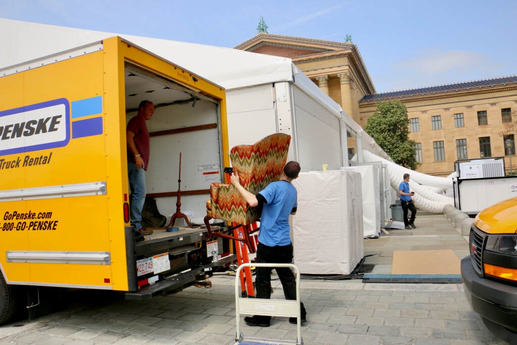 Vendors unload on the East Terrace of the Philadelphia Museum of Art for the Philadelphia Show
