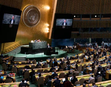 Sergiy Kyslytsya, Permanent Representative of Ukraine to the United Nations, speaks during a meeting of the United Nations General Assembly, Thursday, April 7, 2022, at United Nations headquarters. The U.N. General Assembly scheduled a vote Thursday on a resolution to suspend Russia from the world organization's leading human rights body over allegations that Russian soldiers killed civilians while retreating from the region around Ukraine's capital. (AP Photo/John Minchillo)