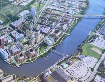 Plans for Riverfront East include two million square feet of office space, more than 350,000 square feet of retail, and more than 4,200 residential units. (Mark Eichmann/WHYY)