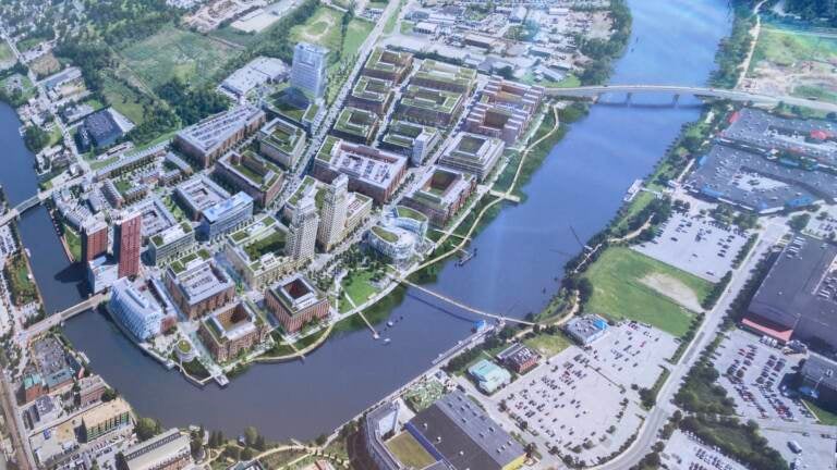 Plans for Riverfront East include two million square feet of office space, more than 350,000 square feet of retail, and more than 4,200 residential units. (Mark Eichmann/WHYY)