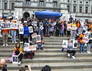 A rally calling for an end to gun violence brings together Gov. Tom Wolf and lawmakers, joining students, family members of victims of gun violence, and advocates at the steps of the state Capitol. April 26, 2022. (Dan Gleiter / PennLive)