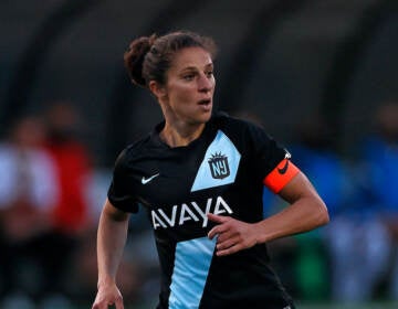 File photo: Gotham FC forward Carli Lloyd (10) in action against the North Carolina Courage during an NWSL Challenge Cup soccer match, Tuesday, April 20, 2021, in Montclair, N.J. (AP Photo/Adam Hunger)