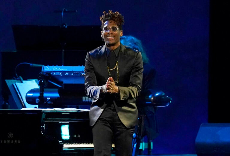 Jon Batiste performs a medley at the 31st annual MusiCares Person of the Year benefit gala honoring Joni Mitchell on Friday, April 1, 2022, at the MGM Grand Conference Center in Las Vegas.