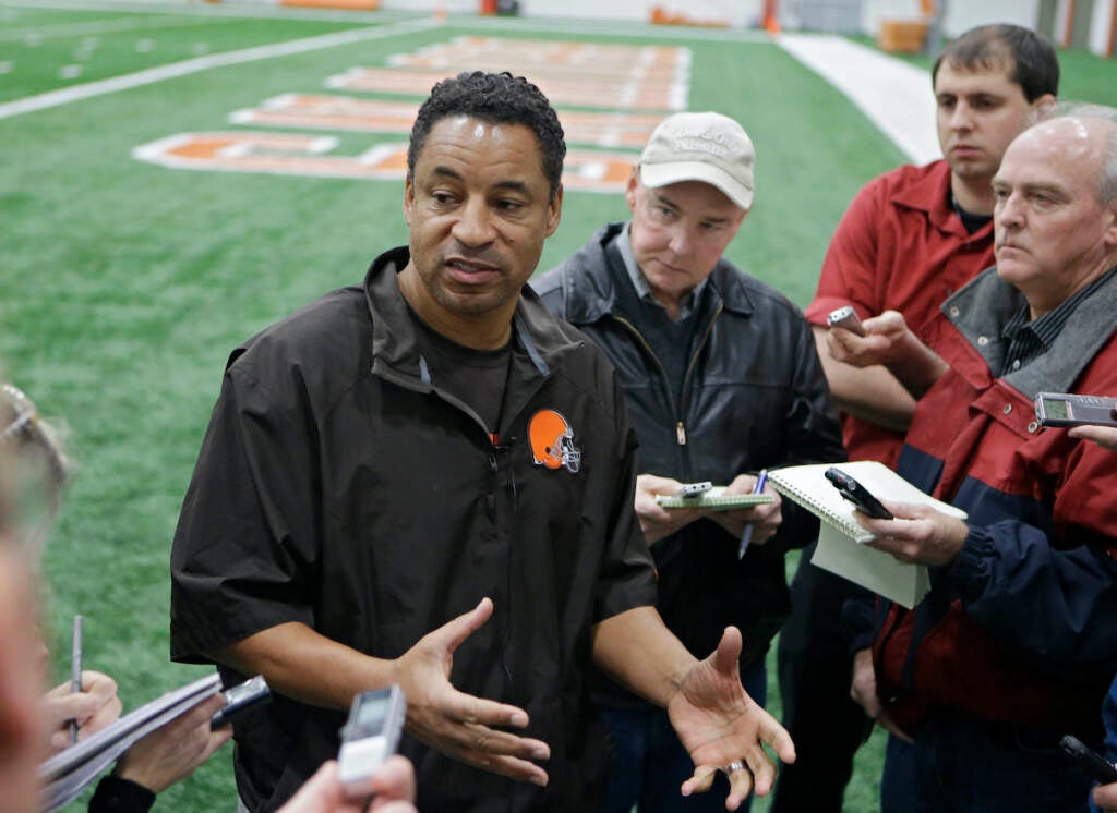 File photo: Cleveland Browns defensive coordinator Ray Horton talks to reporters after practice at the NFL football team's facility in Berea, Ohio Thursday, Dec. 19, 2013. Two coaches joined Brian Flores on Thursday, April 7, 2022, in his lawsuit alleging racist hiring practices by the NFL toward coaches and general managers. The updated lawsuit in Manhattan federal court added coaches Steve Wilks and Ray Horton