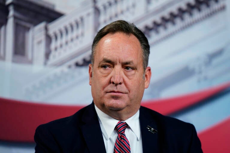 File photo:  Pennsylvania state Senate President Pro Tempore Jake Corman, R-Centre, takes part in a forum for Republican candidates for governor of Pennsylvania at the Pennsylvania Leadership Conference in Camp Hill, Pa., Friday, April 1, 2022. (AP Photo/Matt Rourke, File)