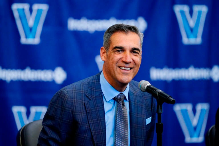 Villanova retiring coach Jay Wright speaks with members of the media during a news conference in Villanova, Pa., Friday, April 22, 2022