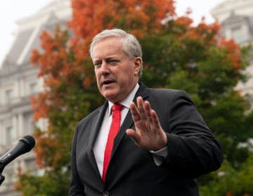 White House chief of staff Mark Meadows speaks with reporters at the White House, Wednesday, Oct. 21, 2020, in Washington. (AP Photo/Alex Brandon)