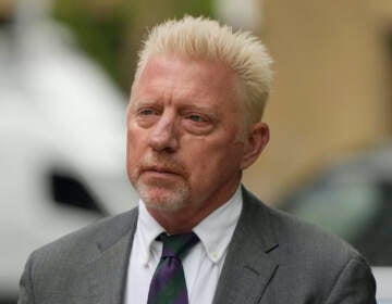 Former Tennis player Boris Becker arrives at Southwark Crown Court for sentencing in London, Friday, April 29, 2022. Becker was found guilty earlier of dodging his obligation to disclose financial information to settle his debts