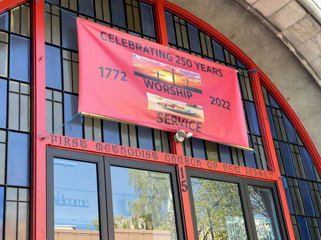 A banner marking the 250th Anniversary of Turning Point United Methodist Church. It was known as the First Methodist Church until a merger with St. Paul’s church in 2007