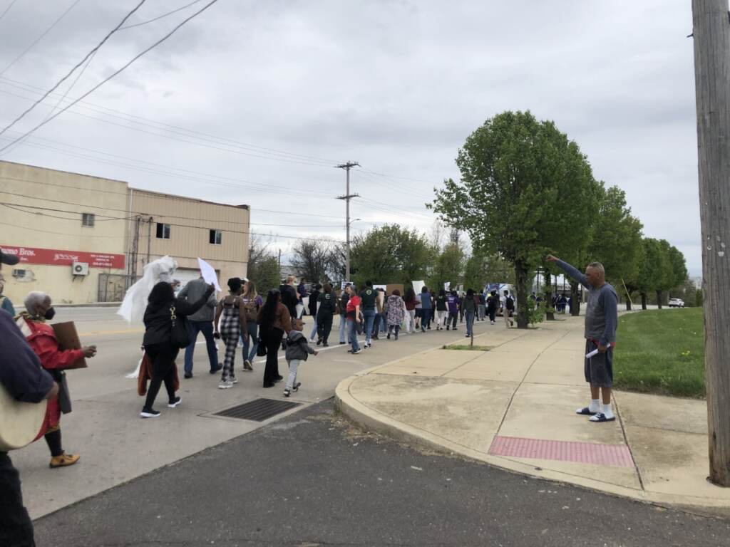 Nearby resident, Michael Hurst, came across the rally and stood in solidarity. (Emily Rizzo/WHYY)