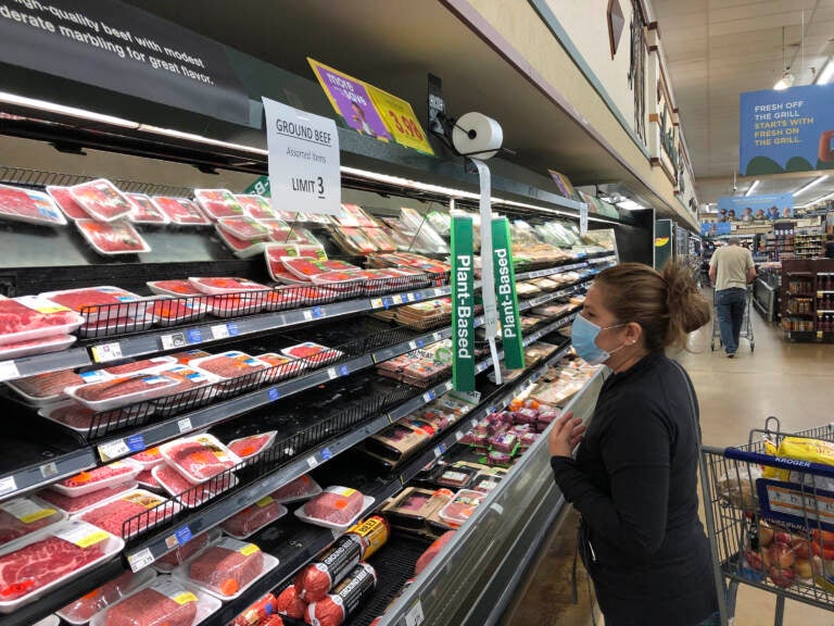 A shopper looks at beef at a Kroger store in Atlanta on May 5, 2020. A shopper looks at beef at a Kroger store in Atlanta on May 5, 2020. (Jeff Amy/AP)