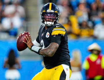 File photo: Pittsburgh Steelers quarterback Dwayne Haskins plays against the Carolina Panthers during the first half of a preseason NFL football game Friday, Aug. 27, 2021, in Charlotte, N.C. (Jacob Kupferman/AP)