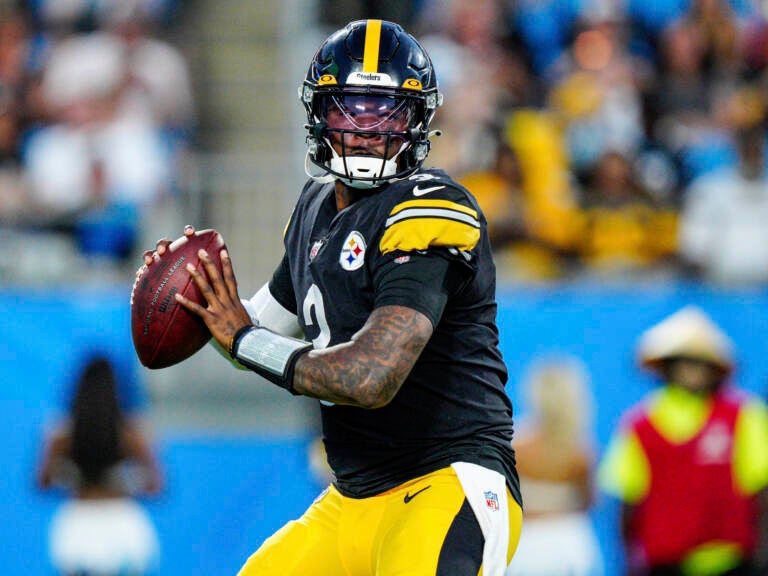 File photo: Pittsburgh Steelers quarterback Dwayne Haskins plays against the Carolina Panthers during the first half of a preseason NFL football game Friday, Aug. 27, 2021, in Charlotte, N.C. (Jacob Kupferman/AP)