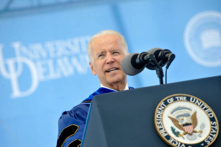 Then Vice President Joe Biden speaks to graduates during the University of Delaware's commencement ceremony