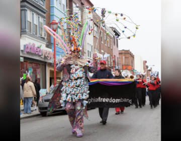 Henri David leads the Philadelphia Freedom Band during the Annual Easter Promenade in Philadelphia's South Street Headhouse District. (Courtesy of South Street Head House District)