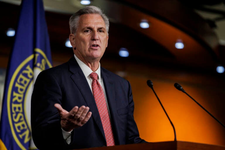 House Minority Leader Kevin McCarthy speaks during his weekly press conference