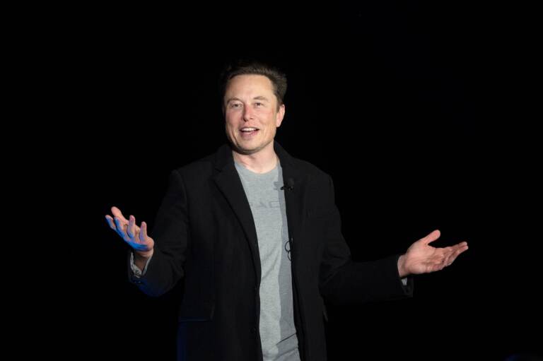 Elon Musk speaks during a news conference at SpaceX's Starbase facility near Boca Chica Village in South Texas on Feb. 10. (Jim Watson/AFP via Getty Images)