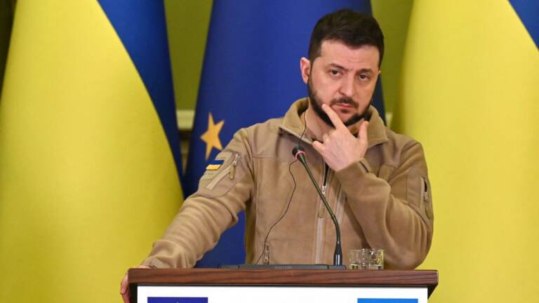 Ukraine's President Volodymyr Zelenskyy has announced plans to meet on Sunday with U.S. Secretary of State Antony Blinken and Secretary of Defense Lloyd Austin. (Sergei Supinsky/AFP via Getty Images)