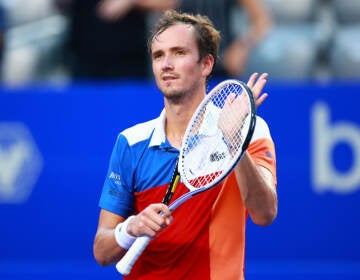 Daniil Medvedev of Russia is pictured after winning a match at the Mexican Open in February. The No. 2-ranked men's tennis player is among those banned from Wimbledon as a result of Russia's invasion of Ukraine. (Hector Vivas/Getty Images)