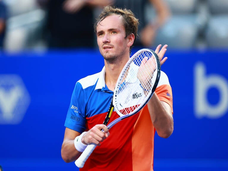 Daniil Medvedev of Russia is pictured after winning a match at the Mexican Open in February. The No. 2-ranked men's tennis player is among those banned from Wimbledon as a result of Russia's invasion of Ukraine. (Hector Vivas/Getty Images)