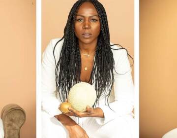From left, Nichole 'Nykke' Straws, Abibat Durosimi and Marsha (last name withheld) hold fruit that is the size of their fibroids. The portraits were made for Hidden Fruit, an educational campaign launched by The White Dress Project and GladRags to highlight the experience of Black women dealing with fibroids.
