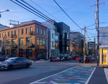 A view of Northern Liberties' North 2nd street, with the street stretching out in front and buildings in the background.