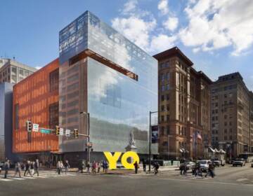 Rendering of the OY/YO sculpture in front of the Wetizman museum