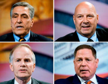 Left to right: Lou Barletta, Pennsylvania state Sen. Doug Mastriano, Bill McSwain, and Dave White