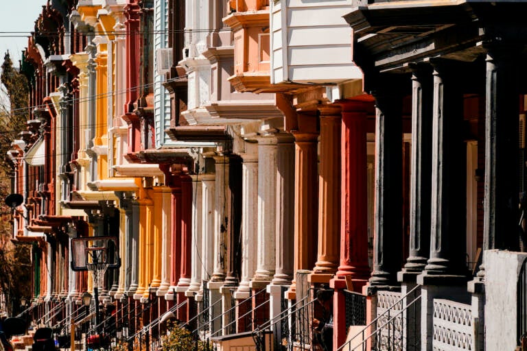 A closeup of detailing on Philly row houses