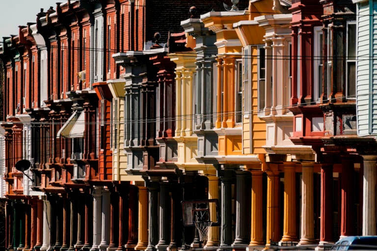 A closeup of detailing on Philly row houses