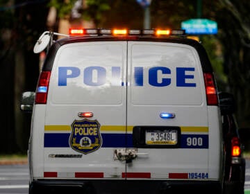 The back of a Philadelphia police van is seen on a street