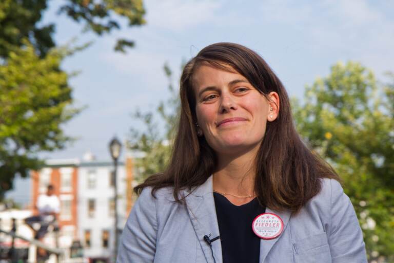 Rep. Elizabeth Fielder stands outside