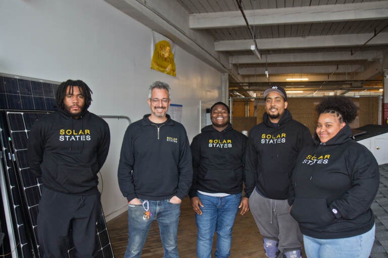 (From left) Solar States students Jay Fitzgerald, instructor and founder Micah Gold-Markel, Malik Hunt-David, Isiah Smith, and Justine Michalczyk