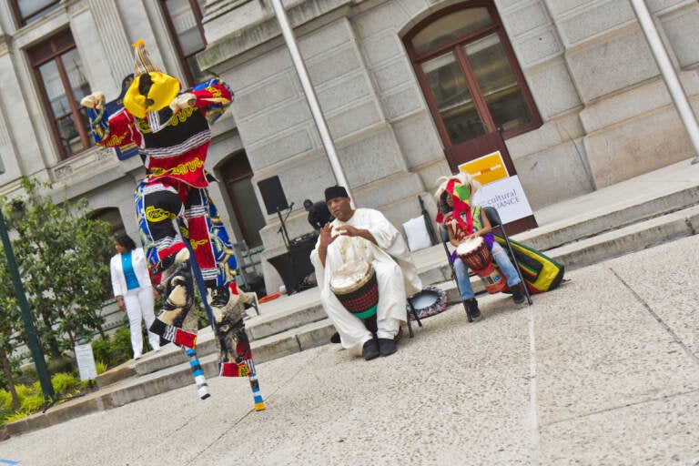 The Universal Dance Ensemble performed at the #fundPHLarts rally outside City Hall in Philadelphia on May 11, 2022. (Kimberly Paynter/WHYY)