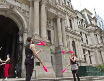 Jugglers outside of City Hall